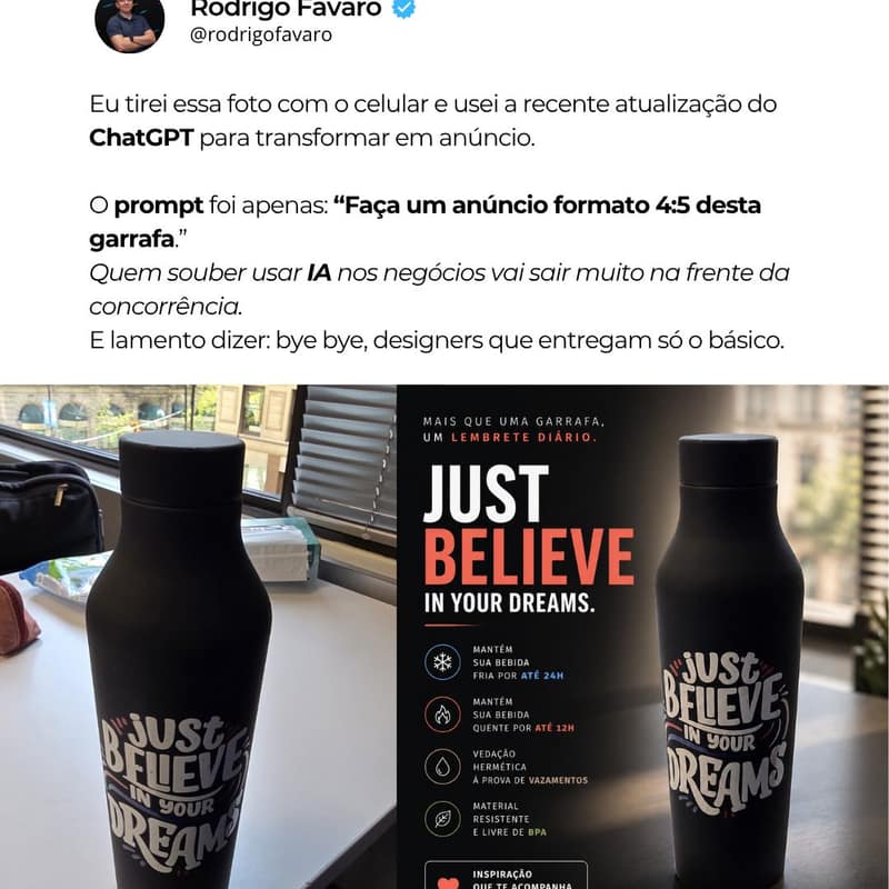 Eu tirei essa foto com o celular e usei a recente atualização do ChatGPT para transformar em anúncio